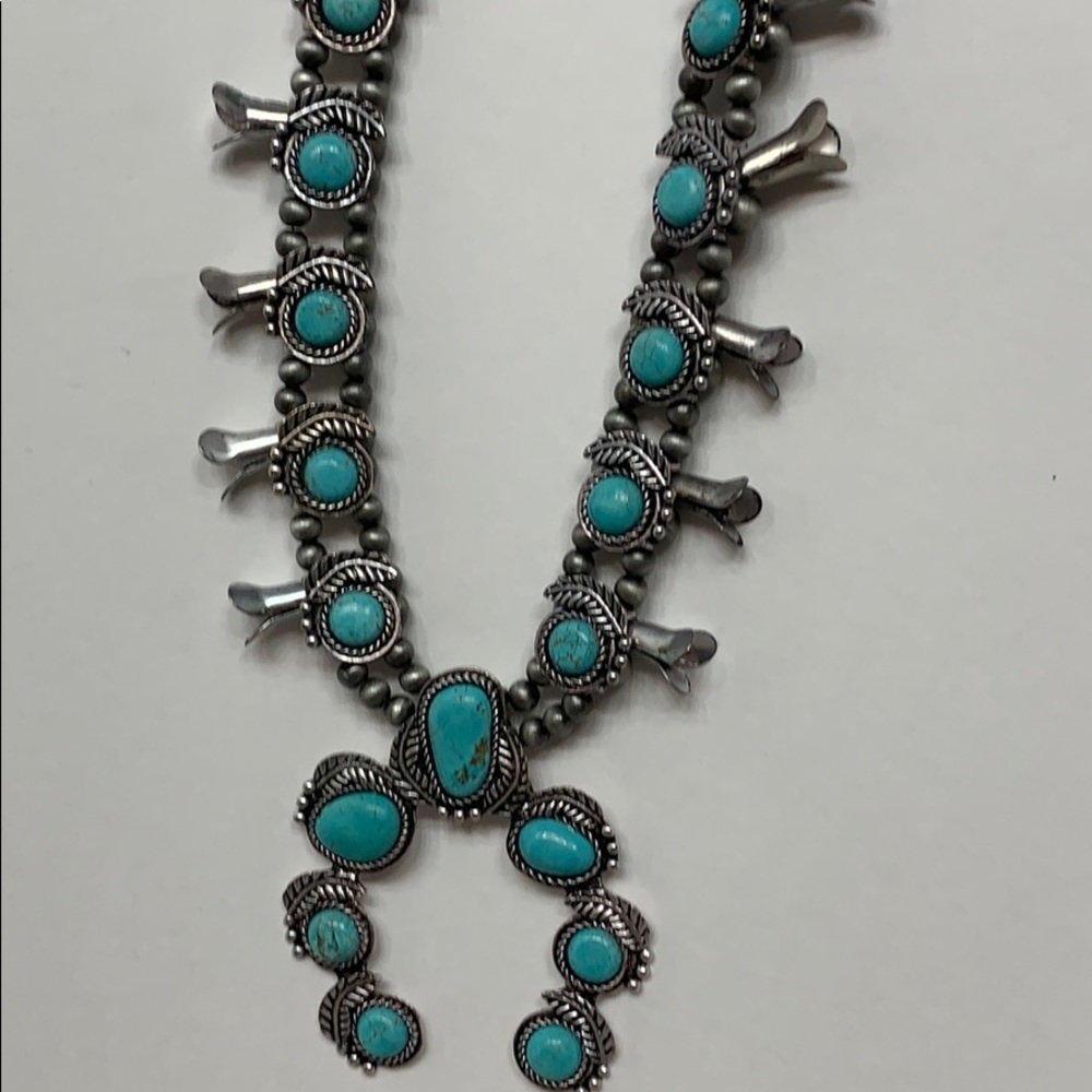 Native American Squashblossom Turquoise Pewter
